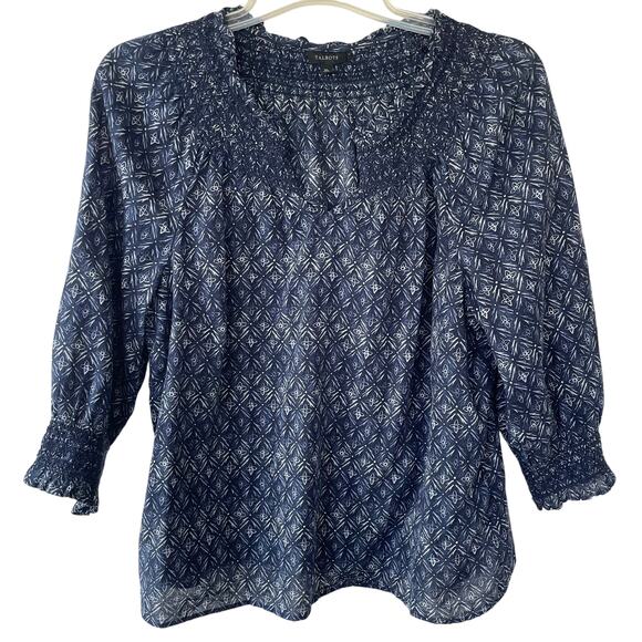 Talbots Tops - Talbots size L Smocked Babydoll blouse blue